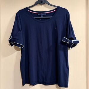 Tommy Hilfiger Navy Short-Sleeve Tee with Bow-Detail Sleeves NWT XL
